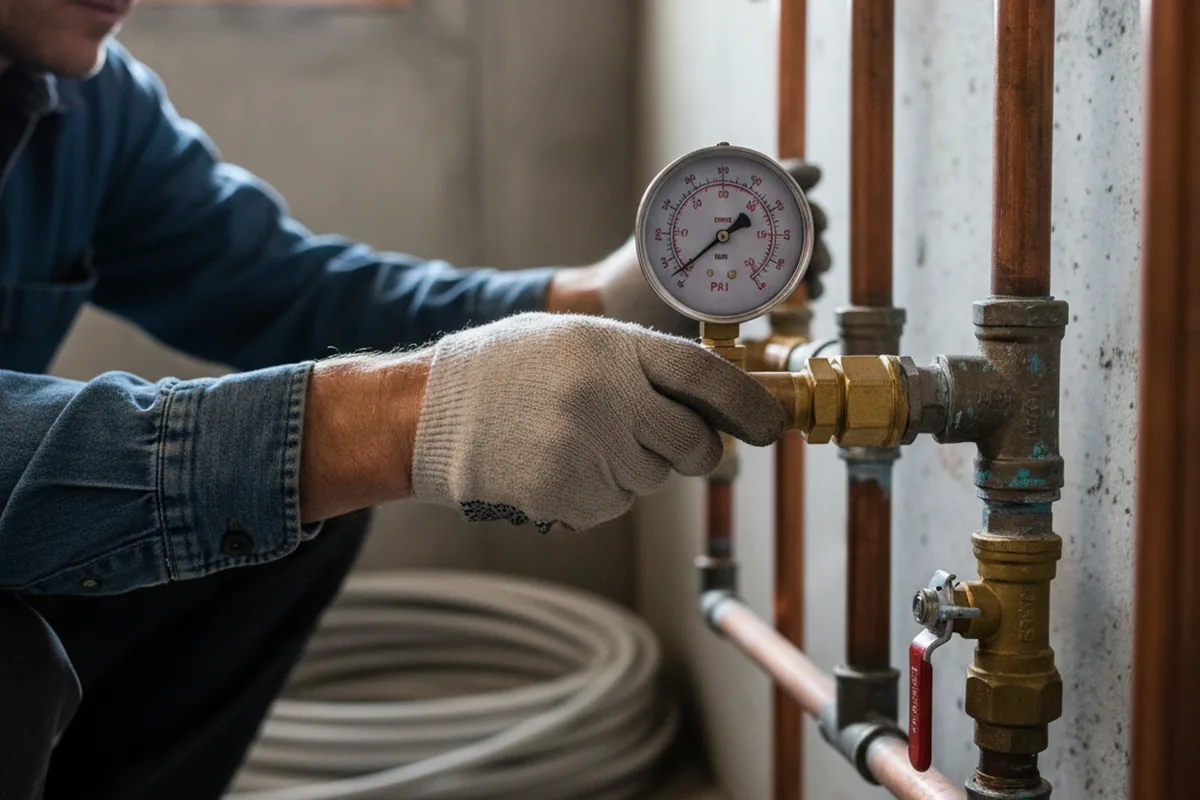 Pressure testing a repaired line during Water Line Repair in Middleboro
